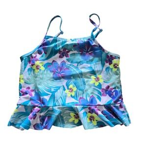 Hurley Girls Tropical Floral Peplum Tankini Swim Top Only Blue Purple Size 10/12